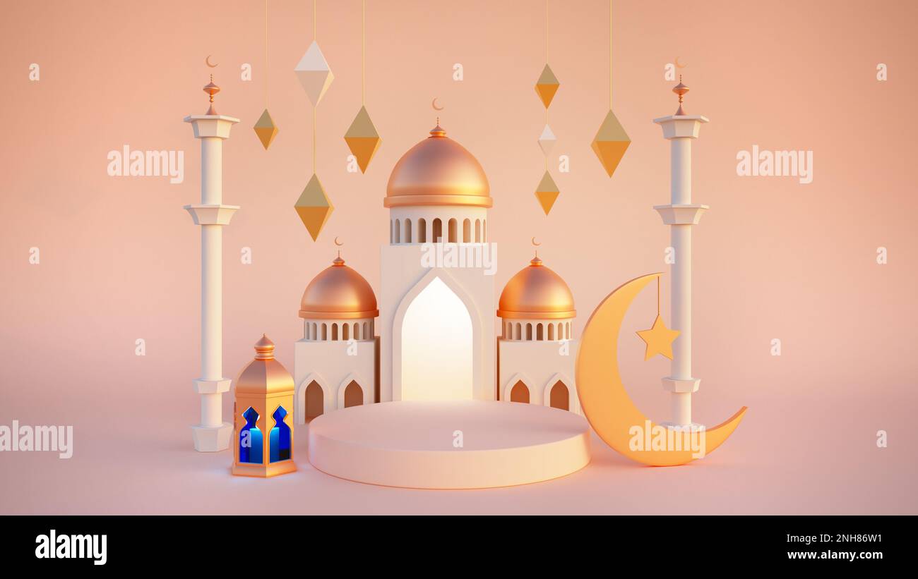 Islamic decoration background for Ramadan with lantern and mosque 3D ...