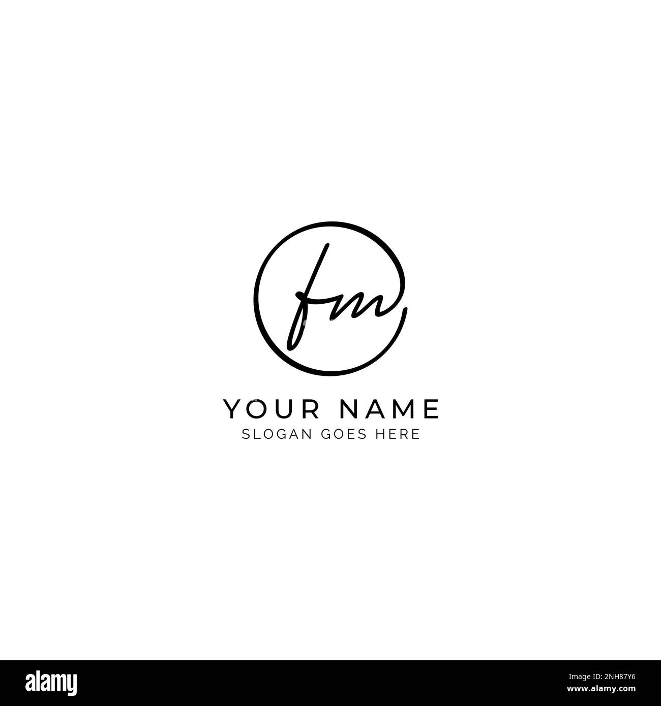 F, M, FM Initial letter handwritten and signature vector logo. Business template in round shape line art Stock Vector