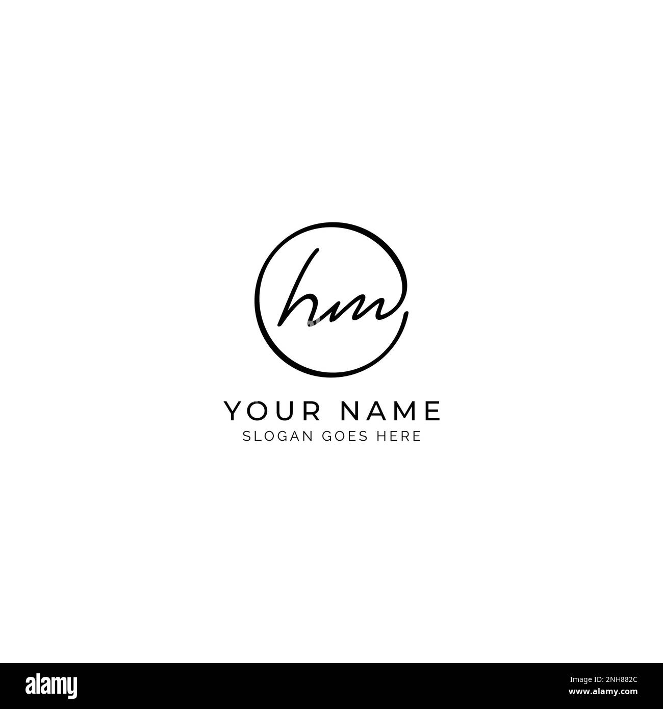 H, M, HM Initial letter handwritten and signature vector logo. Business template in round shape line art Stock Vector