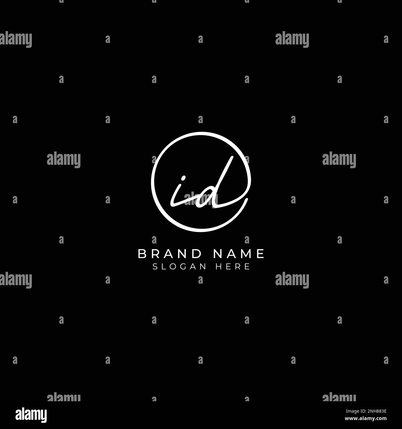 I, D, ID Initial letter handwritten and signature vector logo. Business template in round shape line art Stock Vector