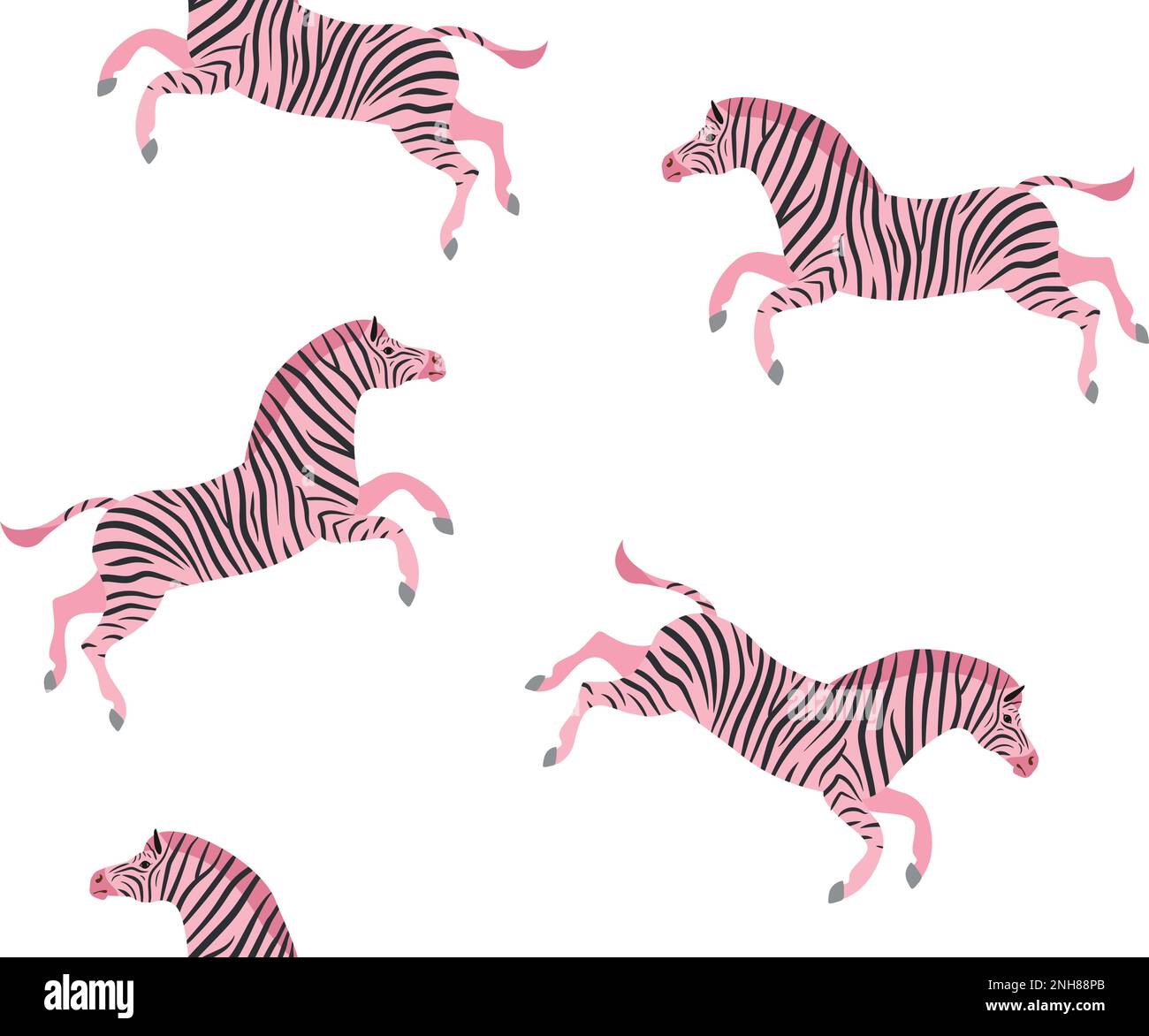 Vector seamless pattern of pink flat hand drawn jumping zebra isolated ...