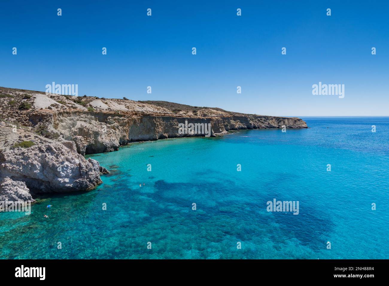 The coasts of Milos island seen from Tsigrado beach Stock Photo