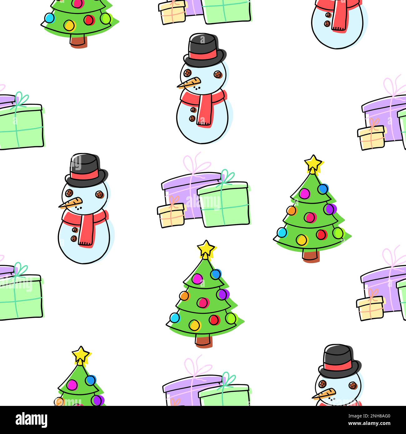 Merry Christmas Seamless Pattern. Vector elements in cartoon flat style ...