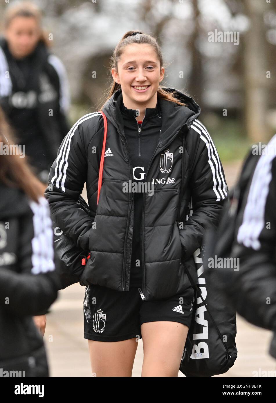 Marlow, UK. 21st Feb, 2023. physiotherapist Fabienne Van De Steene of  Belgium pictured during the Matchday - 1 training session of the Belgian  national female soccer team, called the Red Flames ,
