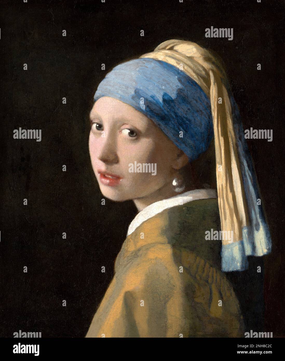 Girl With A Pearl Earring is an oil painting by Dutch Golden Age painter Johannes Vermeer, dated c. 1665. Going by various names over the centuries, it became known by its present title towards the end of the 20th century after the earring worn by the girl portrayed there. Stock Photo