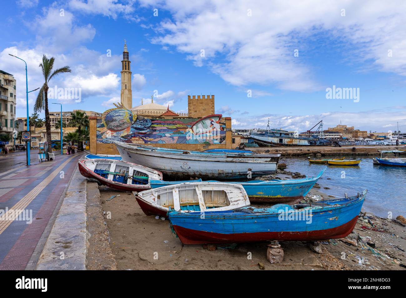Corniche of Alexandria, the seconds largest city in Egypt. Traditional Egyptian Architecture. Africa. Stock Photo