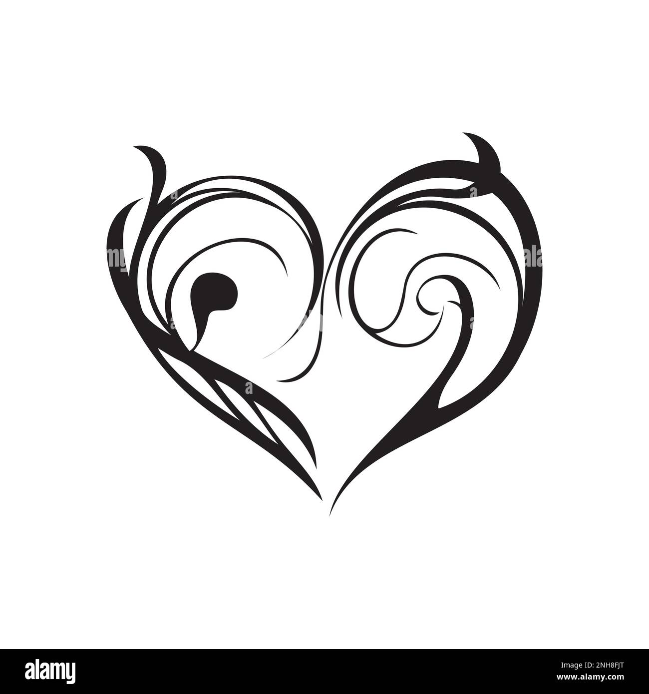 Decoration heart design with floral wreath. Line art hand drawn heart