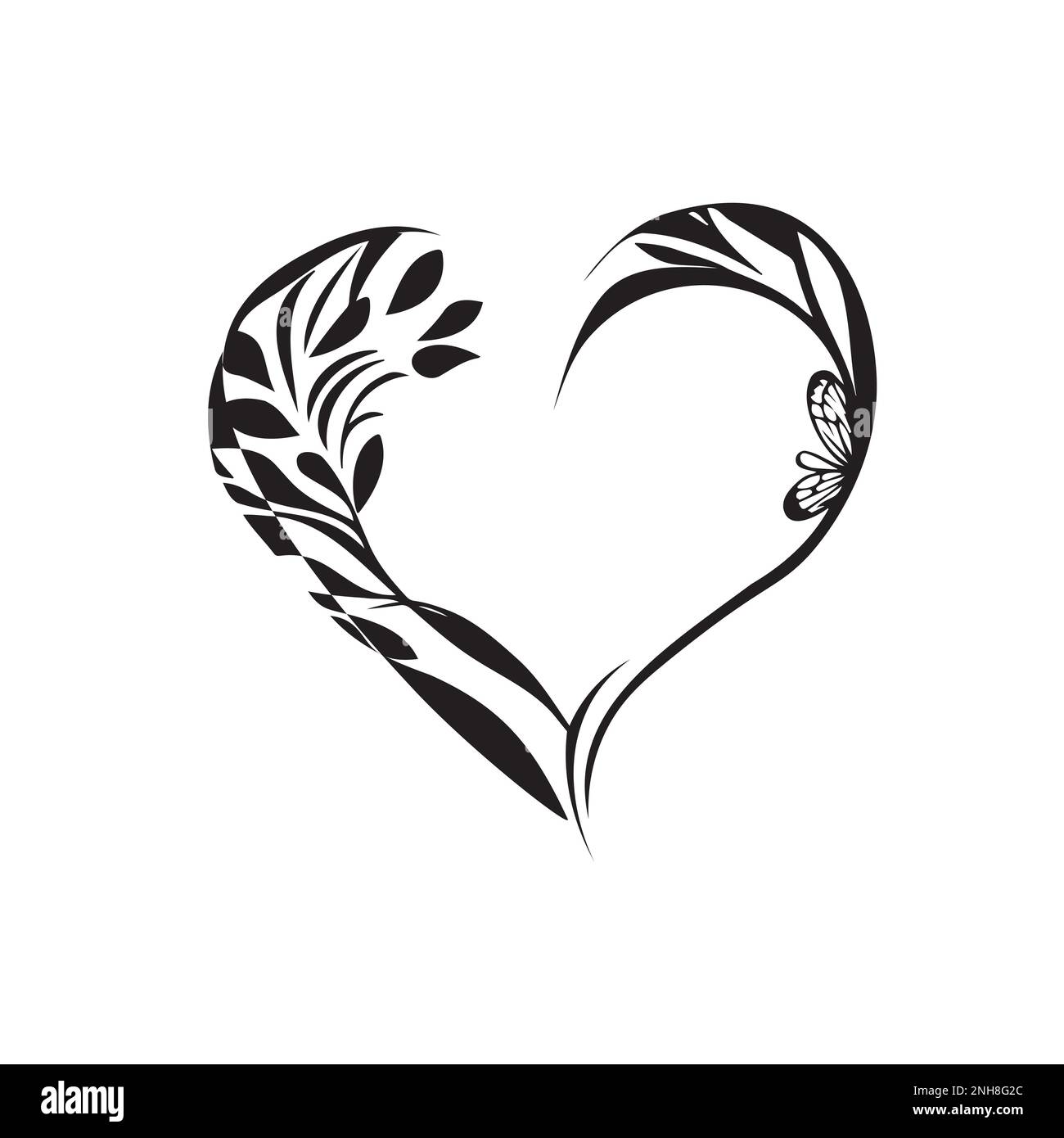 Decoration heart design with floral wreath with leafs and butterfly