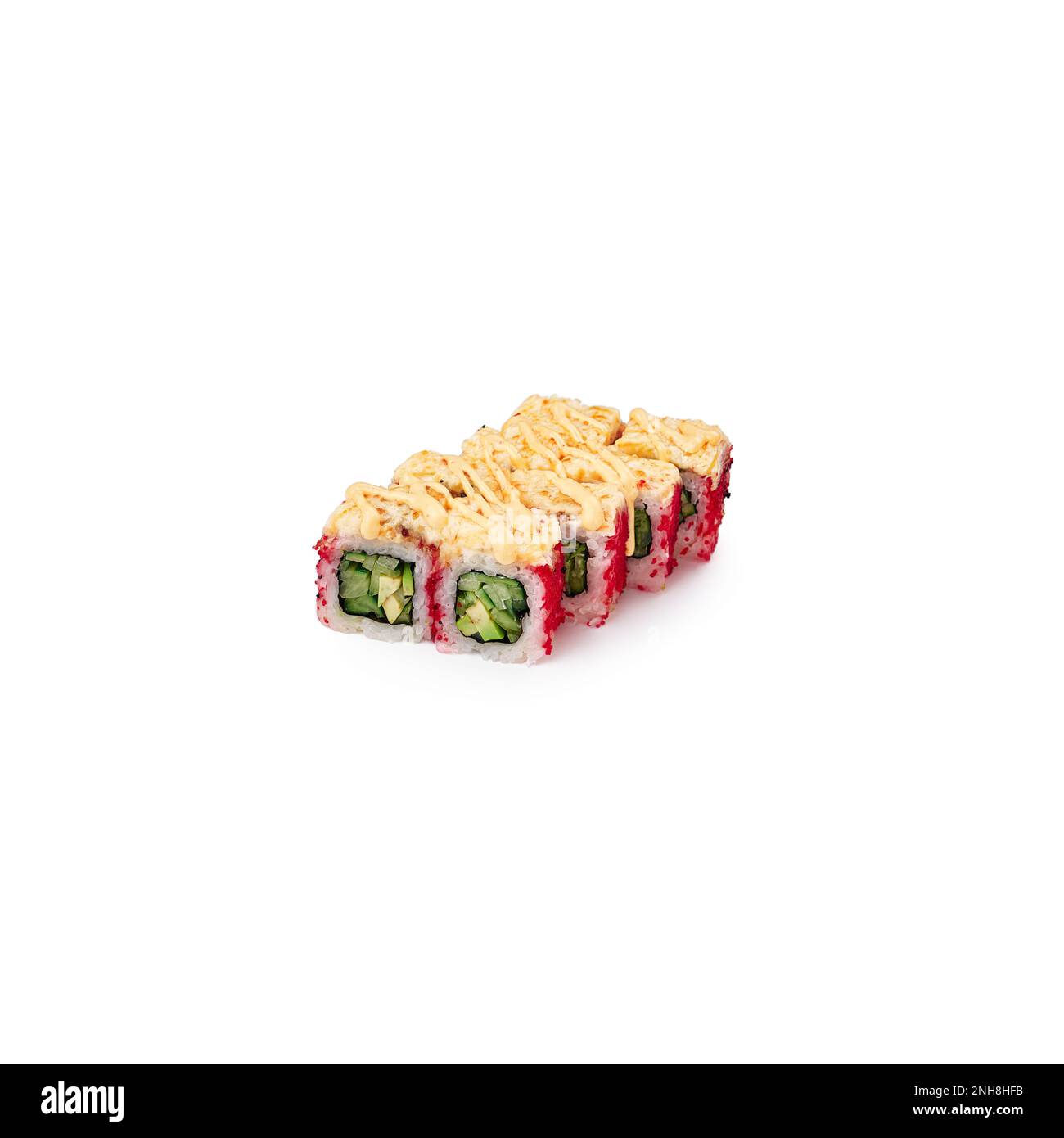 set baked sushi rolls Aoki white background isolated  Stock Photo