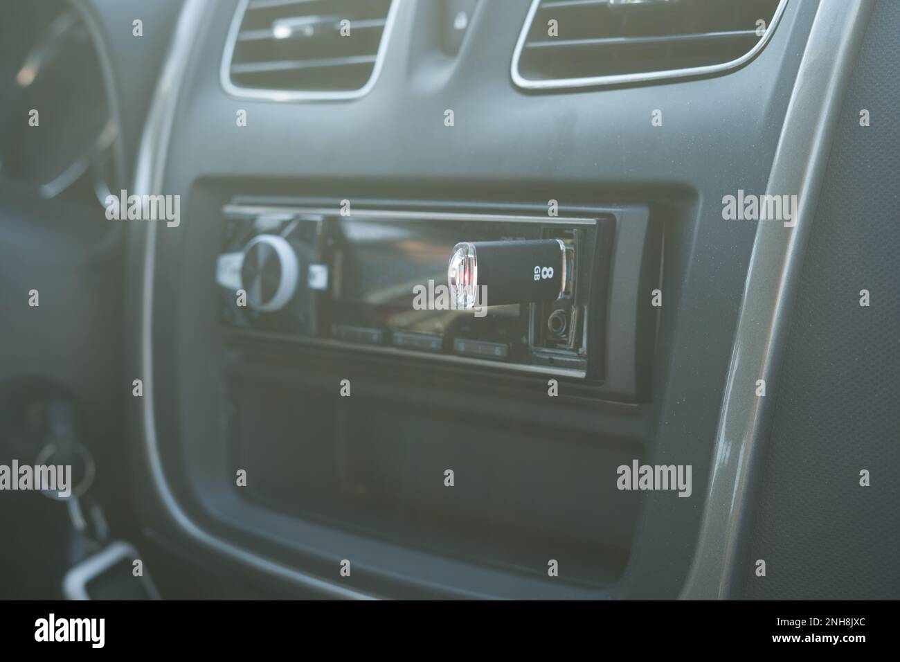 USB flash drive in the car radio Stock Photo Alamy