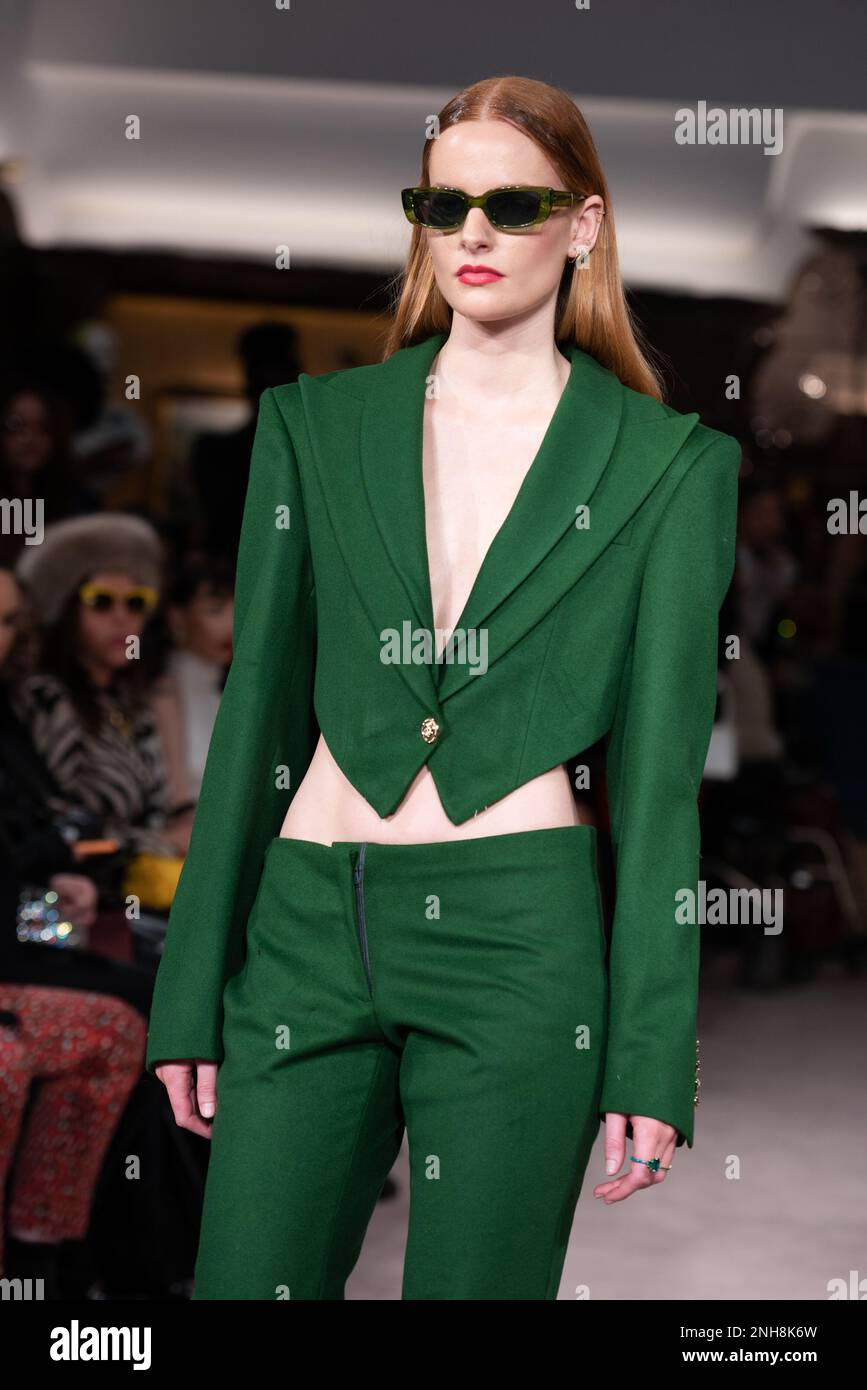 London, UK. 20th Feb, 2023. A model walks at the Helen Anthony London Fashion Week AW23 Runway Show at Park Row London. Credit: SOPA Images Limited/Alamy Live News Stock Photo