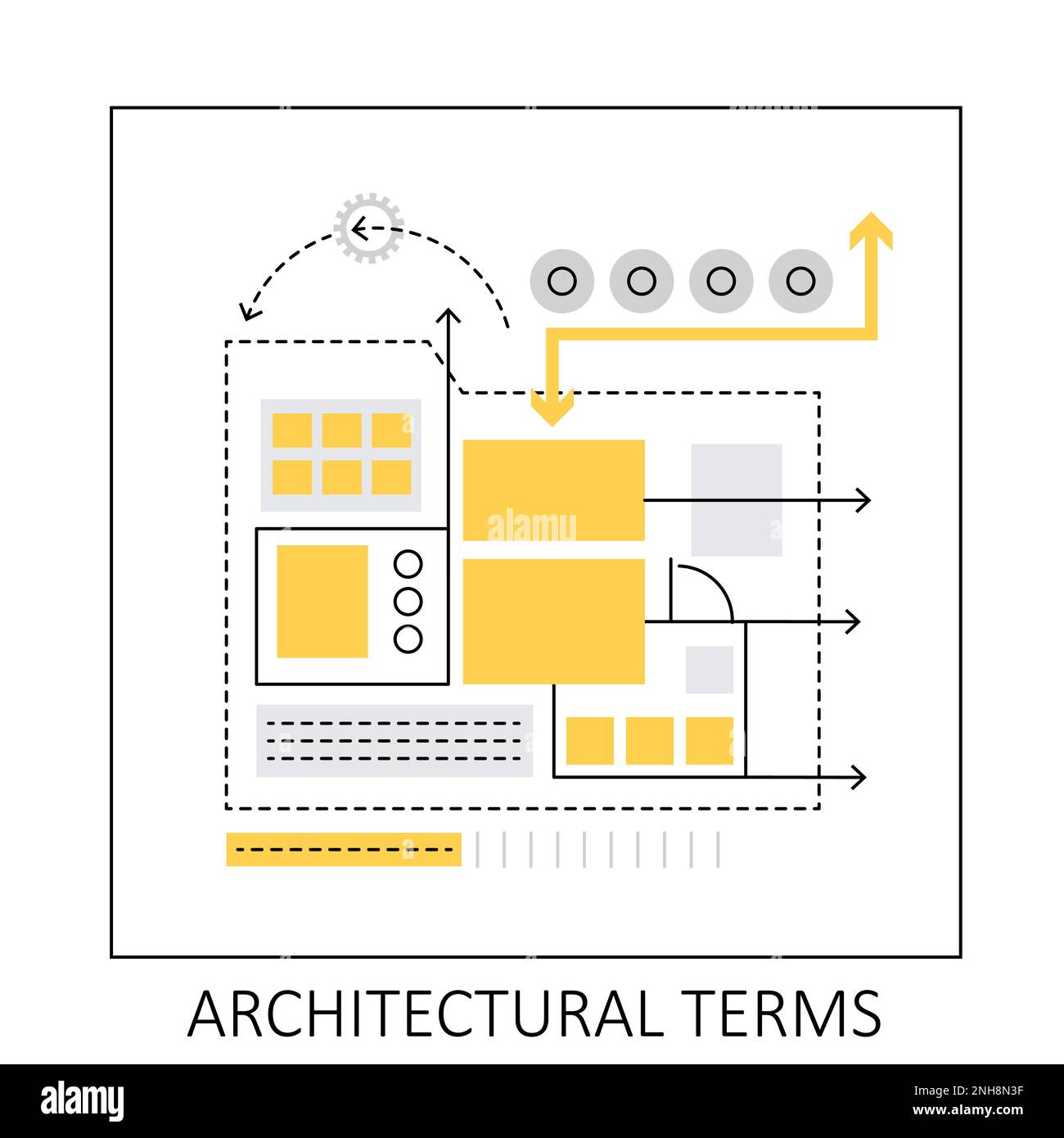 Architectural project terms. Building plan and arts description vector