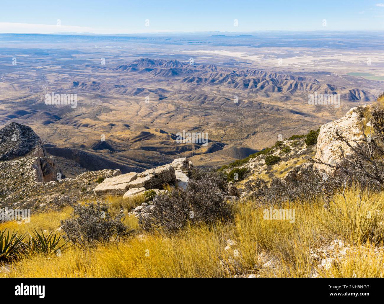 The Guadalupe Peak Trail Above The Valley Floor, Guadalupe Mountains National Park, Texas, USA Stock Photo