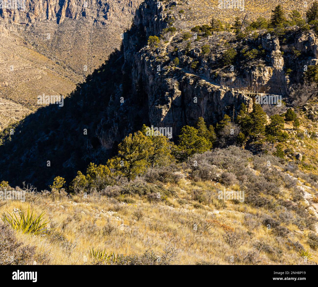 The Guadalupe Peak Trail Above The Valley Floor, Guadalupe Mountains National Park, Texas, USA Stock Photo