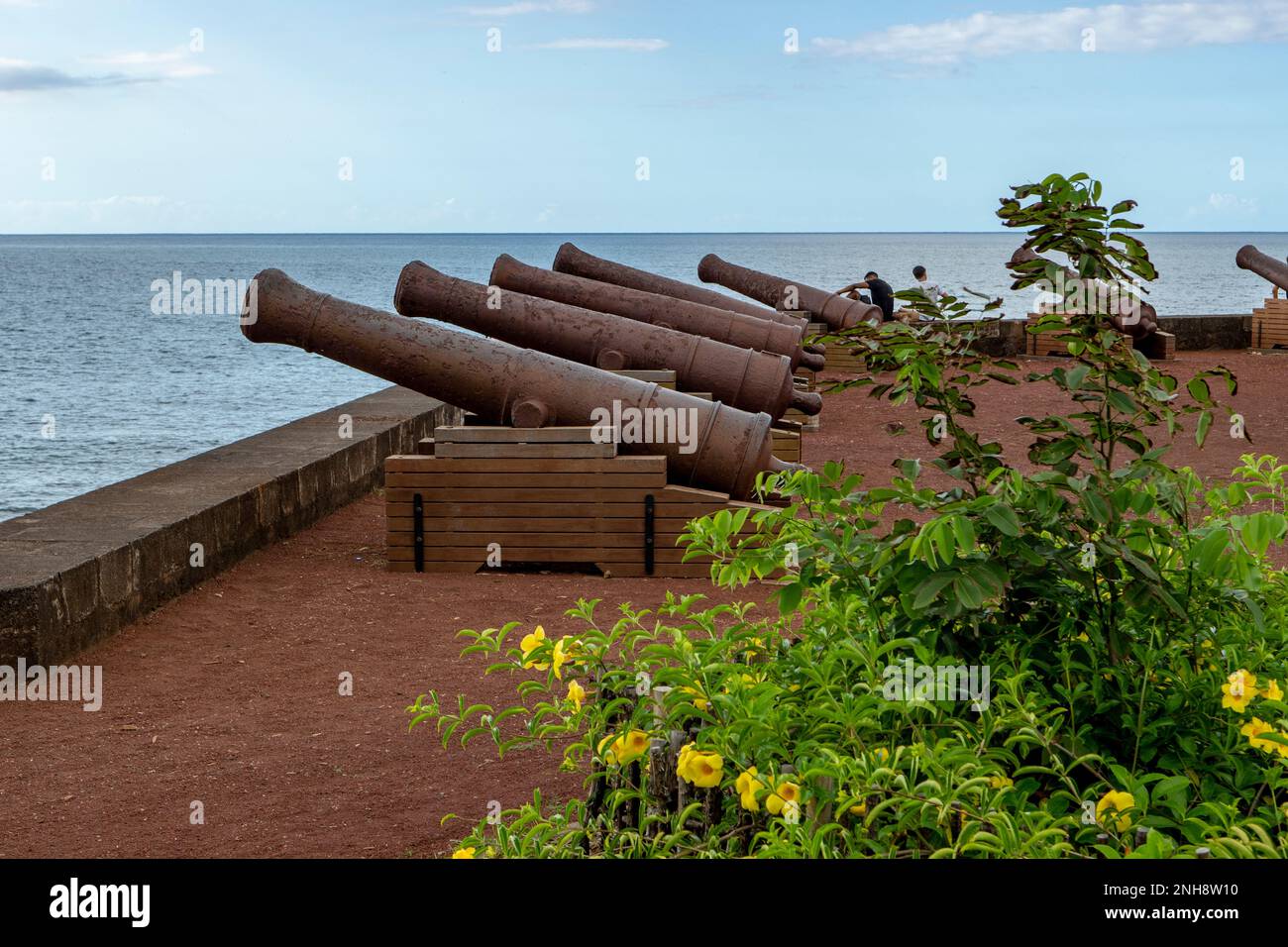 Cannon Defences on Seafront in St Denis, Reunion Stock Photo