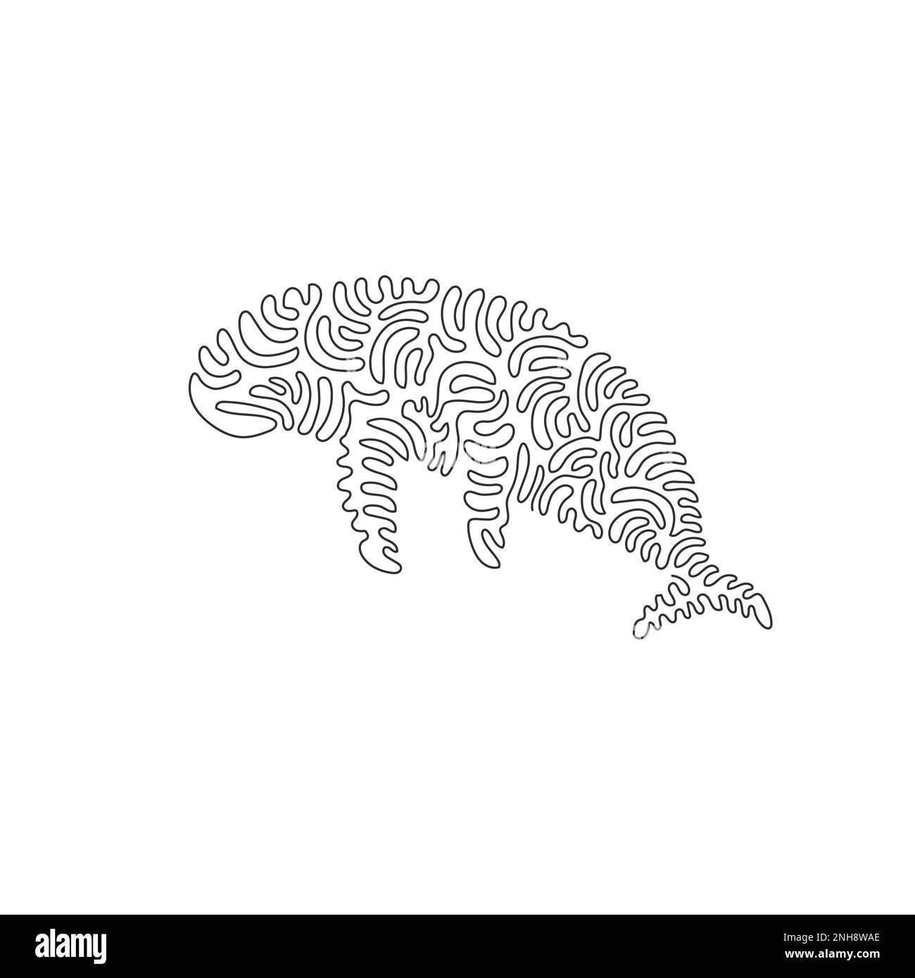 Continuous curve one line drawing of adorable dugong abstract art. Single line editable stroke vector illustration of dugong has no dorsal fin Stock Vector