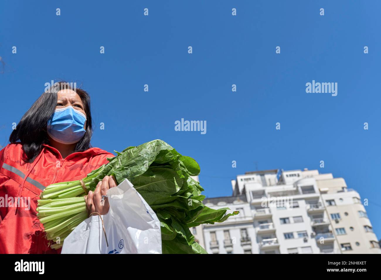 Buenos Aires, Argentina, 21 sept, 2021: UTT, Union de Trabajadores de la Tierra, Land Workers Union, gave away free organic food, fruits and vegetable Stock Photo
