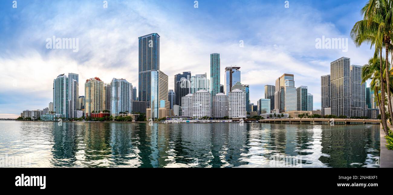 the skyline of miami seen from brickell key Stock Photo