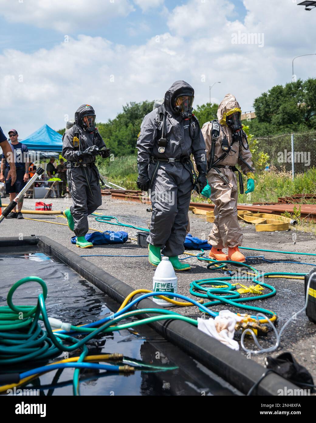 A Philadelphia Fire Department officer and U.S. Army Soldiers with the