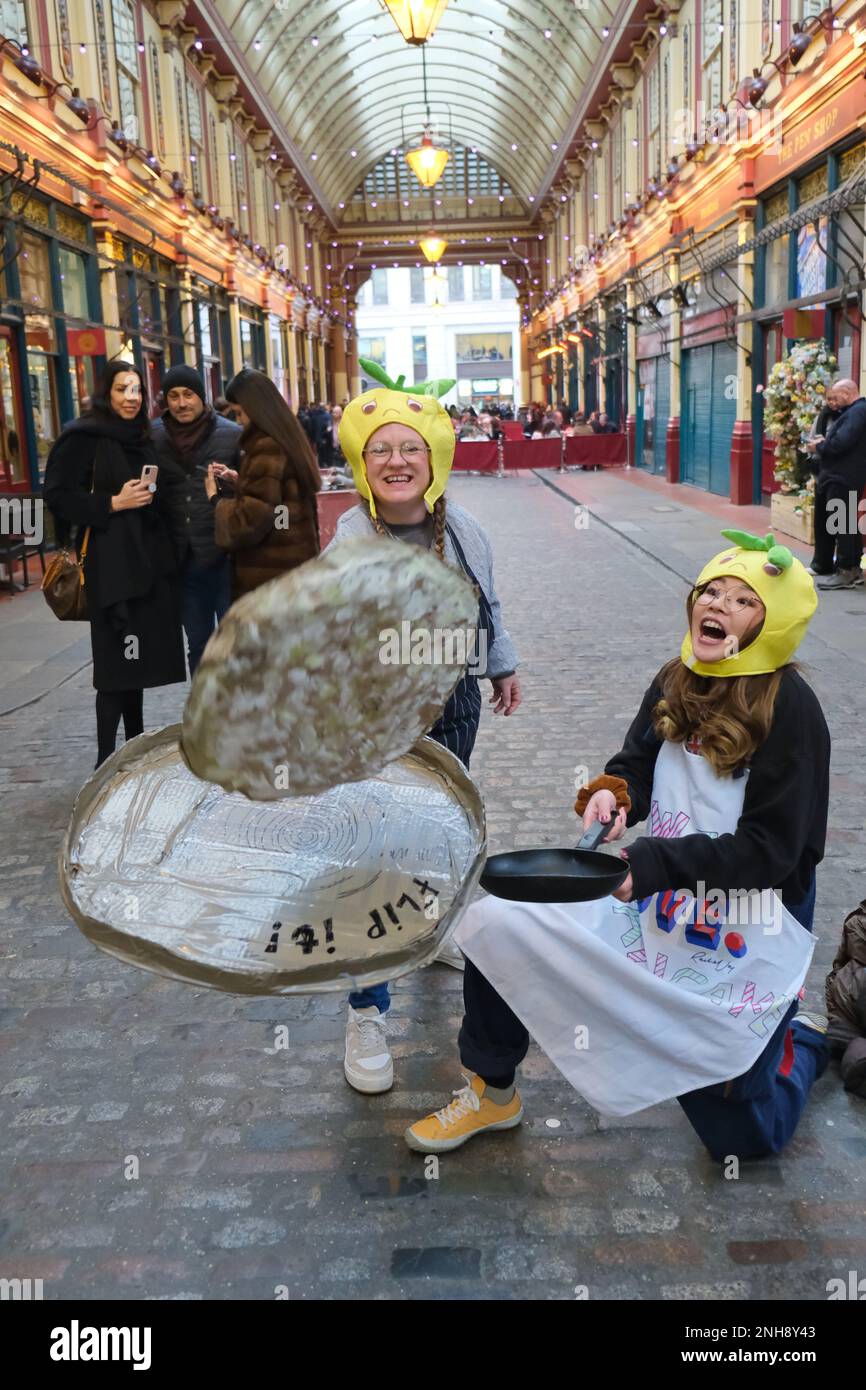 London, UK. 21st February, 2023. The annual pancake race hosted by the