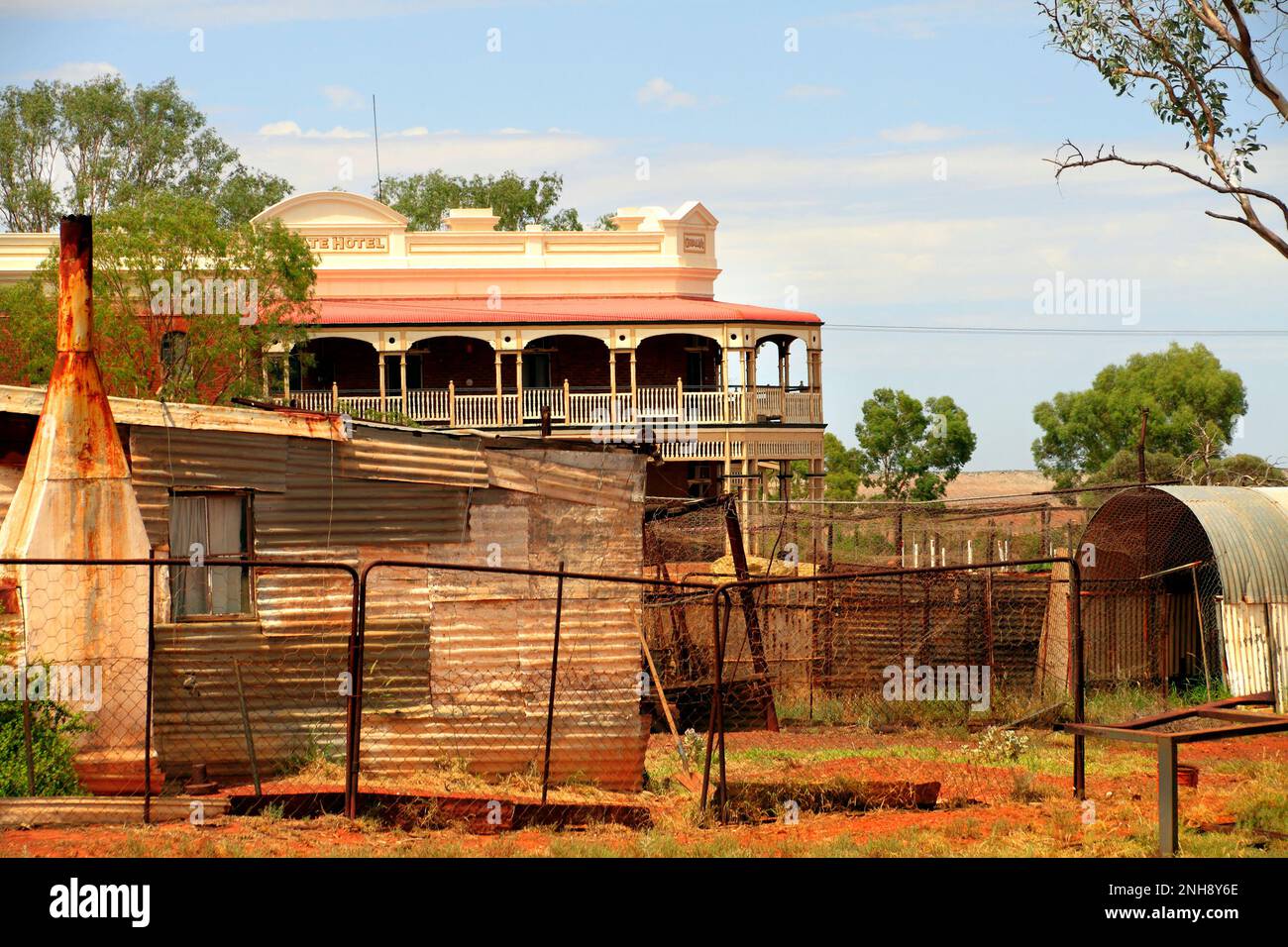 Iron clad building and State Hotel, Gwalia, historical gold mining town, Leonora, Western Australia Stock Photo