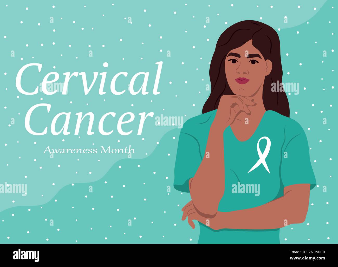 Latin American woman and symbol of health. Ovarian Cancer Awareness Month in England. Ovarian Cancer Awareness Ribbon. Vector template for banner Stock Vector