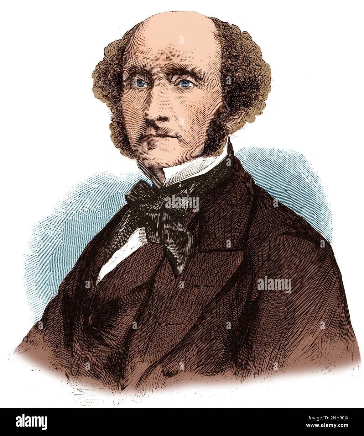 John Stuart Mill (1806-1873) was an English philosopher, political economist, Member of Parliament and civil servant. He was a proponent of utilitarianism. Engraving circa, 1861-1880. Colorized. Stock Photo