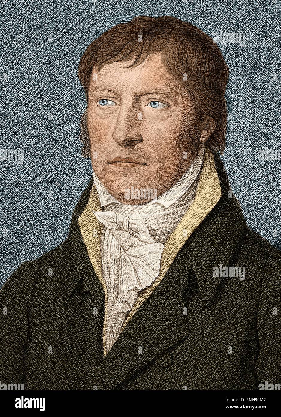 Georg Wilhelm Friedrich Hegel (1770-1831), major German philosopher. Engraving by Friedrich Wilhelm Bollinger  (1777,Ai1825). Colorized. Stock Photo
