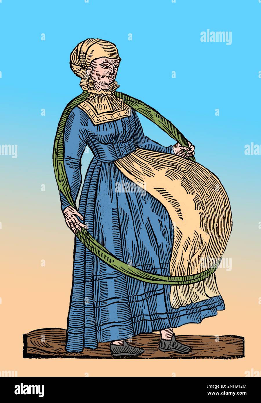 Woman pregnant with 'nine or eleven babies,' described by Ambroise Pare after Giovanni Francesco Pico della Mirandola. 16th C. illustration. Colorized. Stock Photo