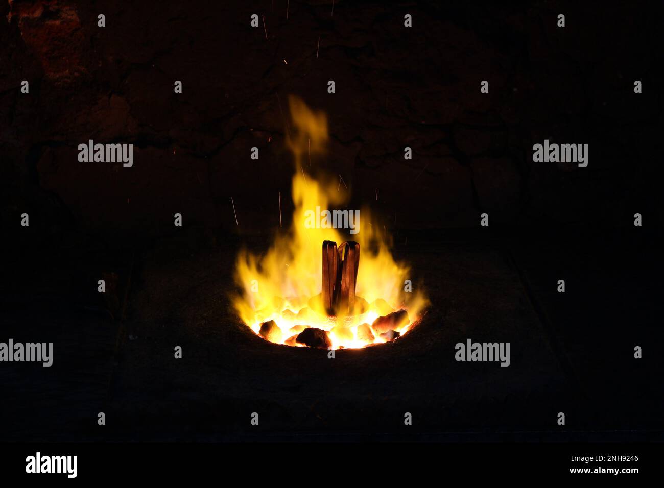 Fire to melt metal in a in Istanbul Stock Photo Alamy
