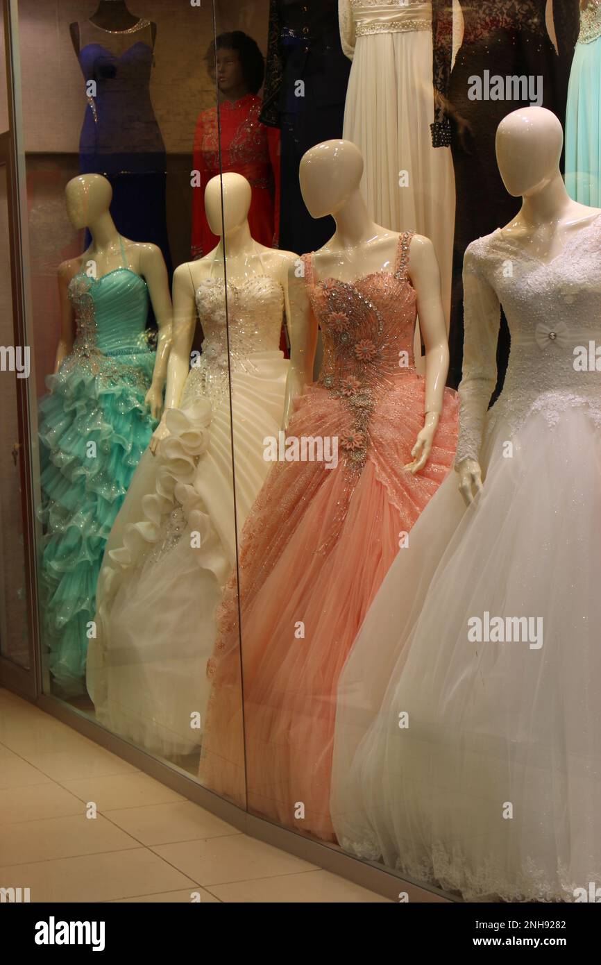 Turkish wedding dresses in a store in Istanbul Stock Photo
