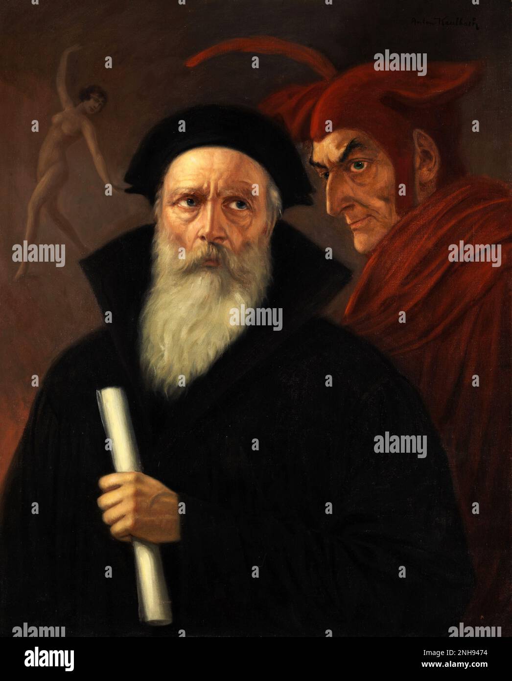 Faust and Mephistopheles, painting circa 1900 by Anton Kaulbach (1864‚Äì1934)./n/n Stock Photo