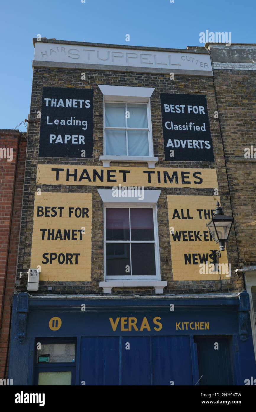 Old building once housing the Thanet Times newspaper, now a restaurant in Margate, Kent Stock Photo