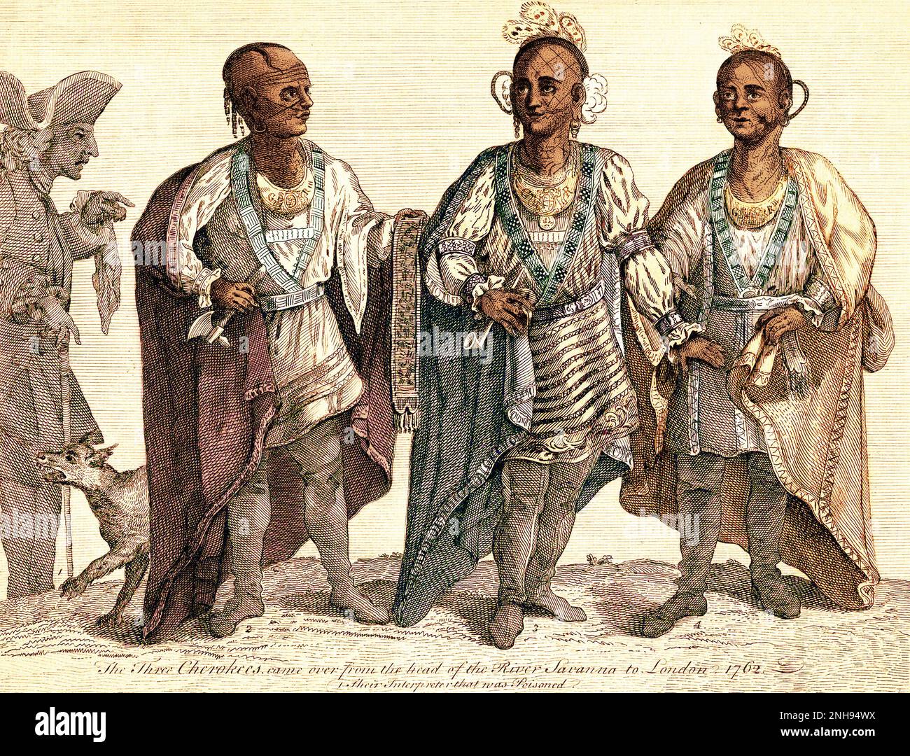 Three Cherokee chiefs who visited London, England, in 1762, and met King George III. Stock Photo