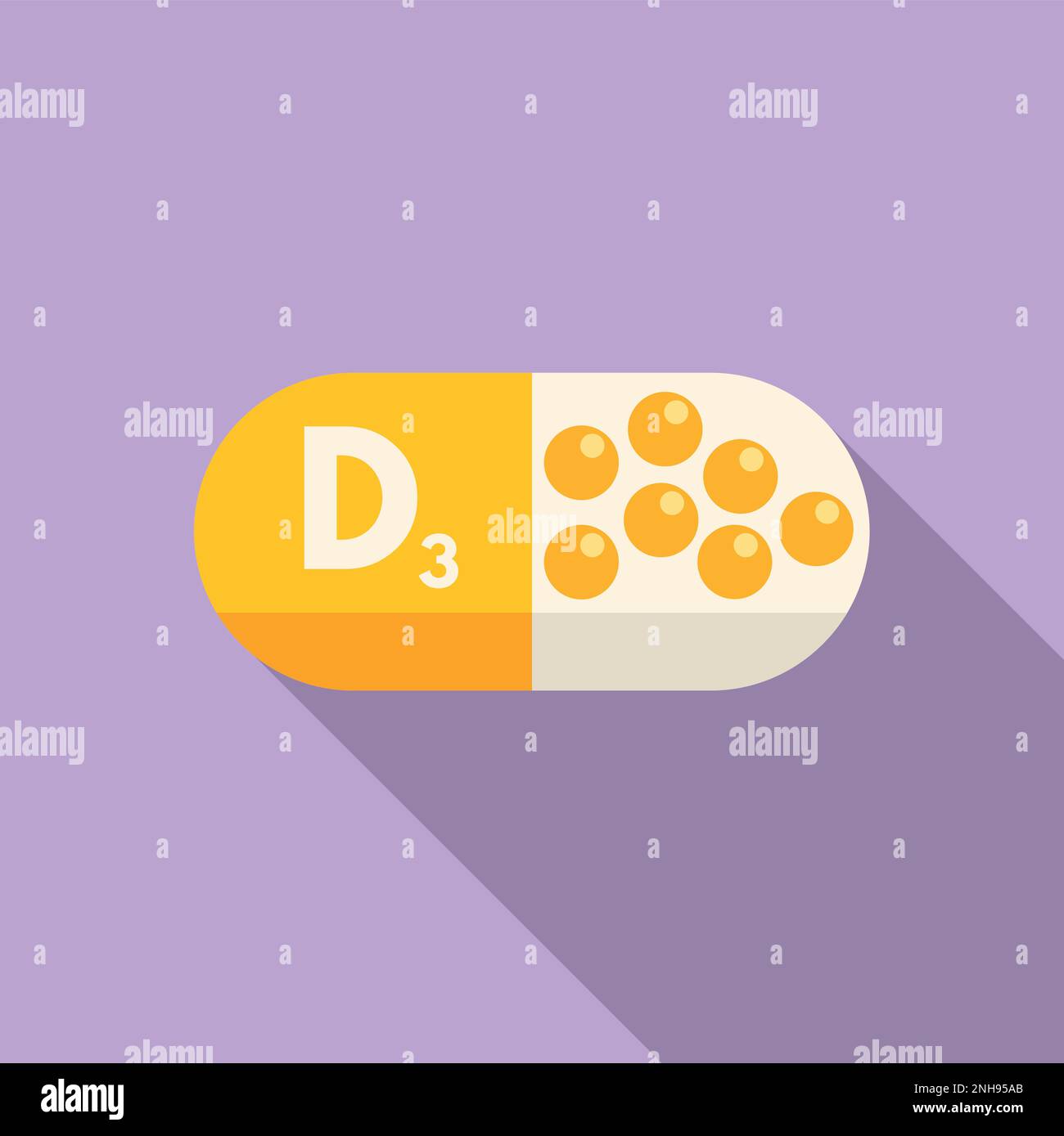 Vitamin D capsule icon flat vector. Sun nutrition. Lack skin Stock Vector