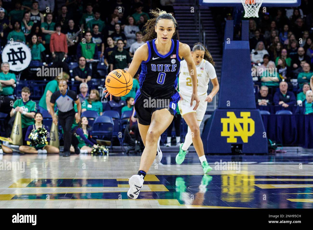 February 05, 2023: Duke guard Celeste Taylor (0) drives to the basket  during NCAA Women's Basketball game action between the Duke Blue Devils and  the Notre Dame Fighting Irish at Purcell Pavilion