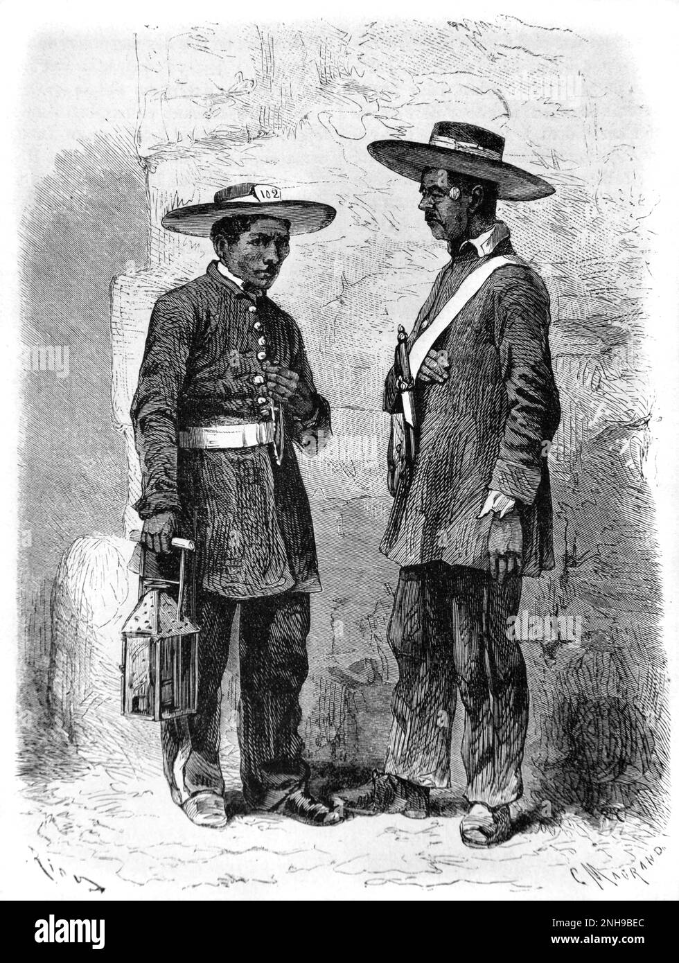 Mexican Serenos, Night Watchmen or Security Guards Mexico 1862 Stock Photo