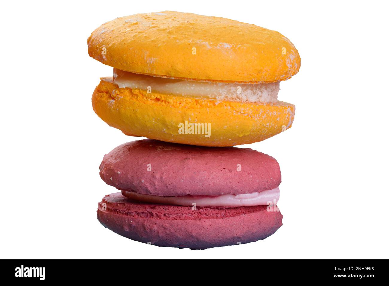 Closeup of stacked macaroons on a white background. Stock Photo