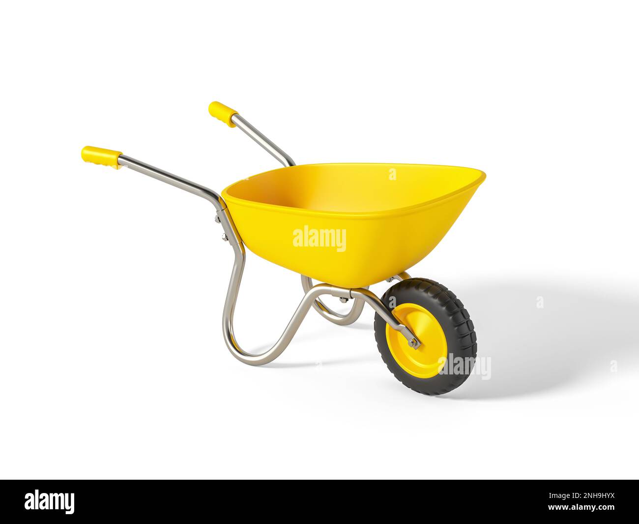 Yellow Wheelbarrow isolated on white background. 3d render Stock Photo