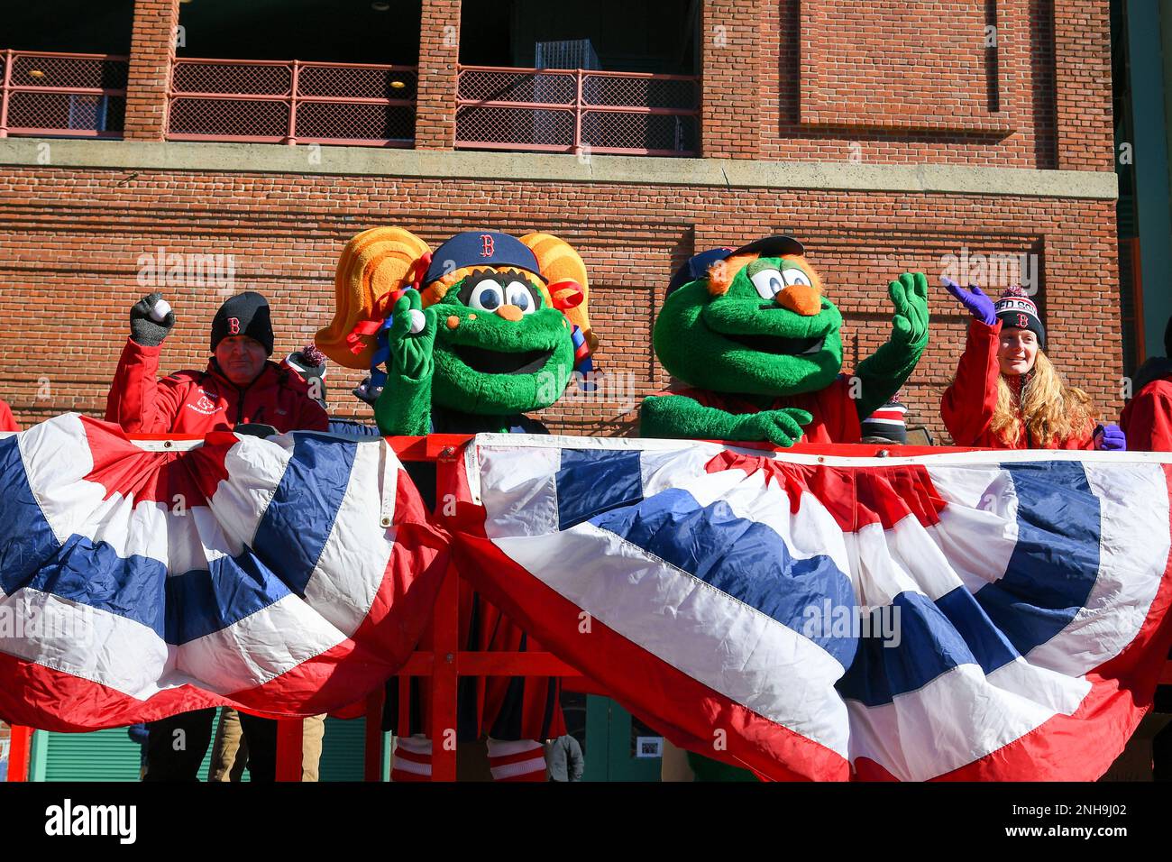 BOSTON, MA - FEBRUARY 03: Boston Red Sox mascots, Wally the Green