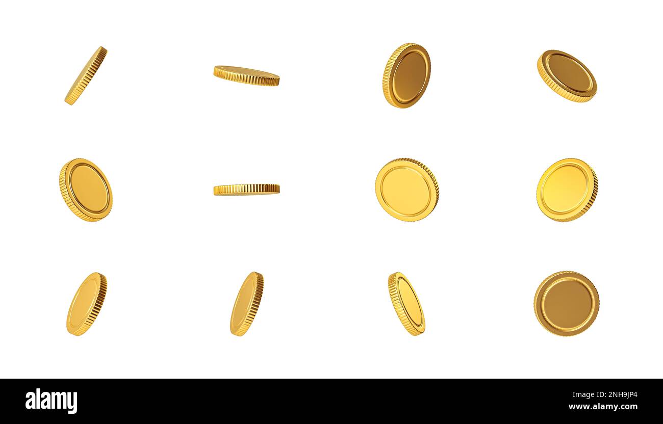 Set of gold coins on a white isolated background. 3d render ...