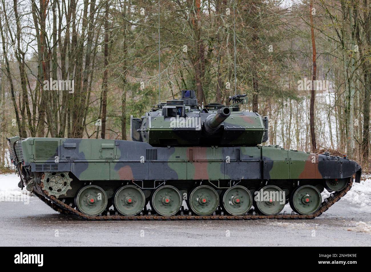 New Leopard 2 A7V tanks from the German Army stand on the barracks