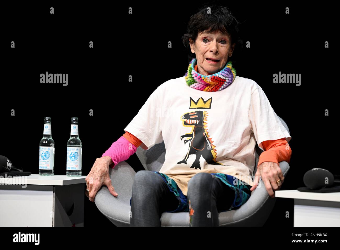 Berlin, Germany. 21st Feb, 2023. Geraldine Chaplin, actress from the USA, speaks at the Berlinale Talents Event of the film 'In the Limelight: Being John & Geraldine'. The 73rd International Film Festival will take place in Berlin from Feb. 16 - 26, 2023. Credit: Jens Kalaene/dpa/Alamy Live News Stock Photo