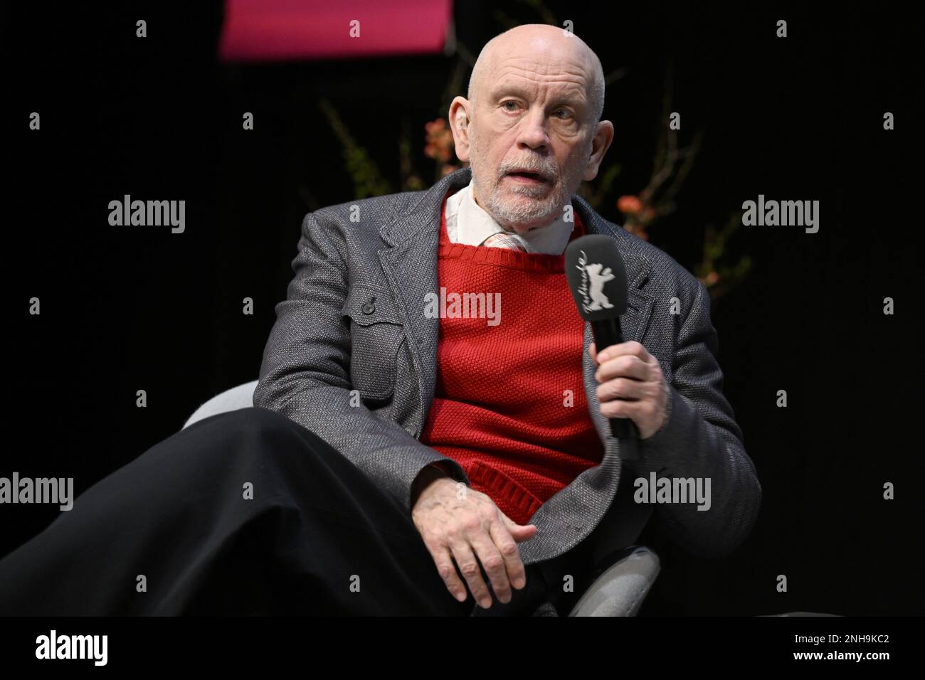 Berlin, Germany. 21st Feb, 2023. John Malkovich, actor from the USA, speaks at the Berlinale Talents Event of the film 'In the Limelight: Being John & Geraldine'. The 73rd International Film Festival will take place in Berlin from Feb. 16 - 26, 2023. Credit: Jens Kalaene/dpa/Alamy Live News Stock Photo