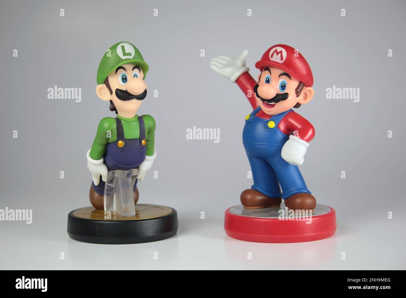 New York, NY - October 9, 2021: Nintendo Super Smash Brothers series Luigi Amiibos isolated Stock Photo