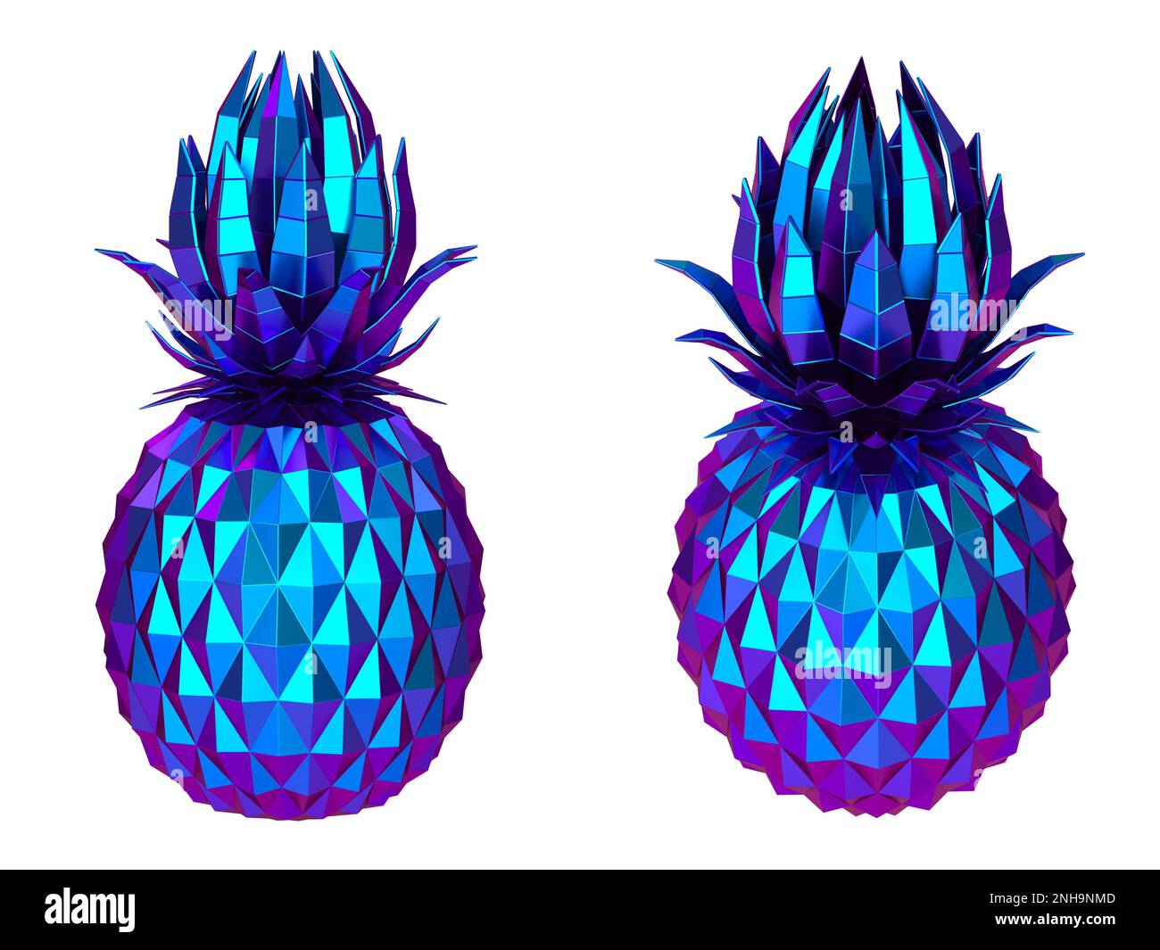 Blue Pineapple isolated on white background.Metal Pineapple in Low Poly