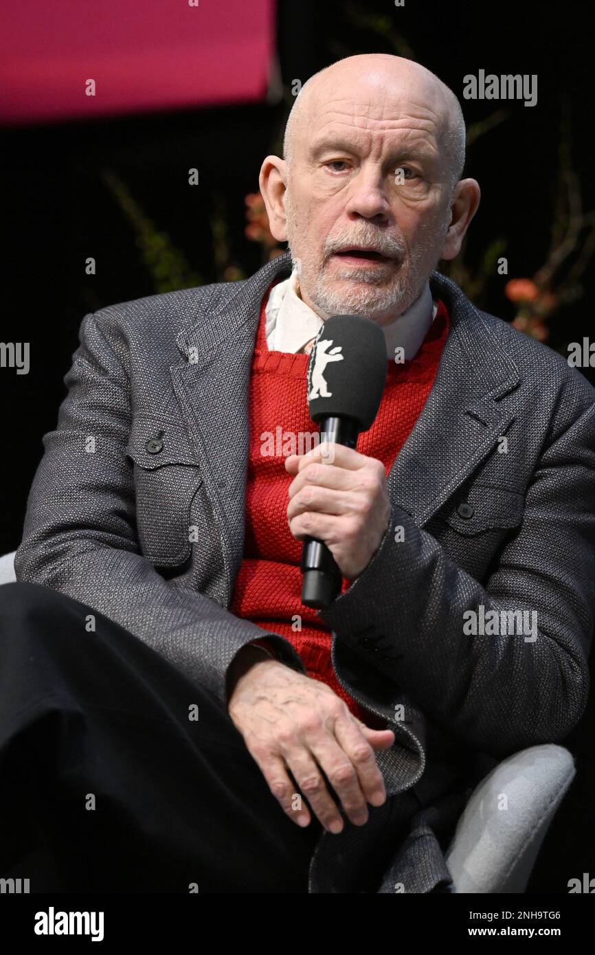 Berlin, Germany. 21st Feb, 2023. John Malkovich, actor from the USA, speaks at the Berlinale Talents Event of the film 'In the Limelight: Being John & Geraldine'. The 73rd International Film Festival will take place in Berlin from Feb. 16 - 26, 2023. Credit: Jens Kalaene/dpa/Alamy Live News Stock Photo