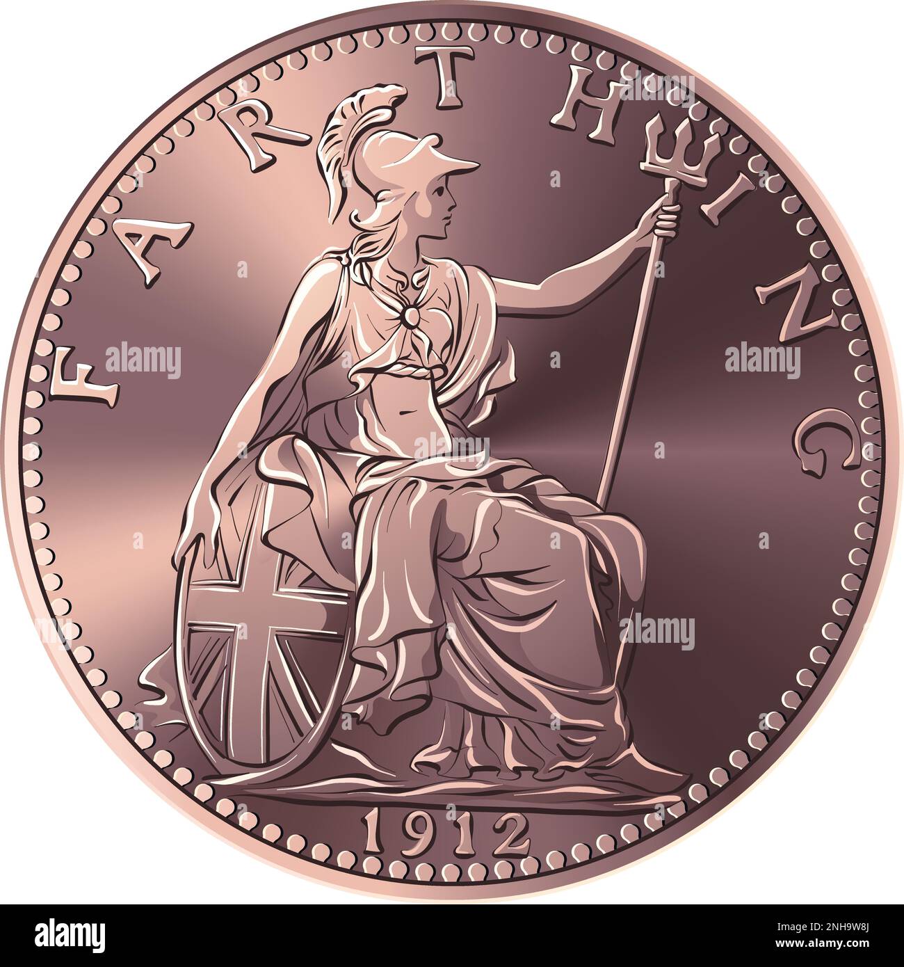 Vector money bronze coin British farthing, Britannia on reverse Stock Vector