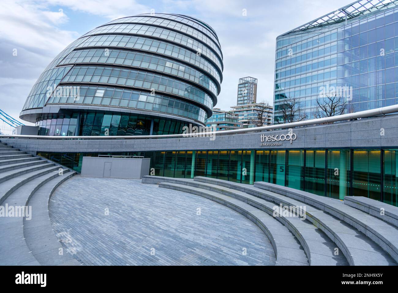 Wide view of More London from the Scoop, a business and tourist destination next to the River Thames Stock Photo