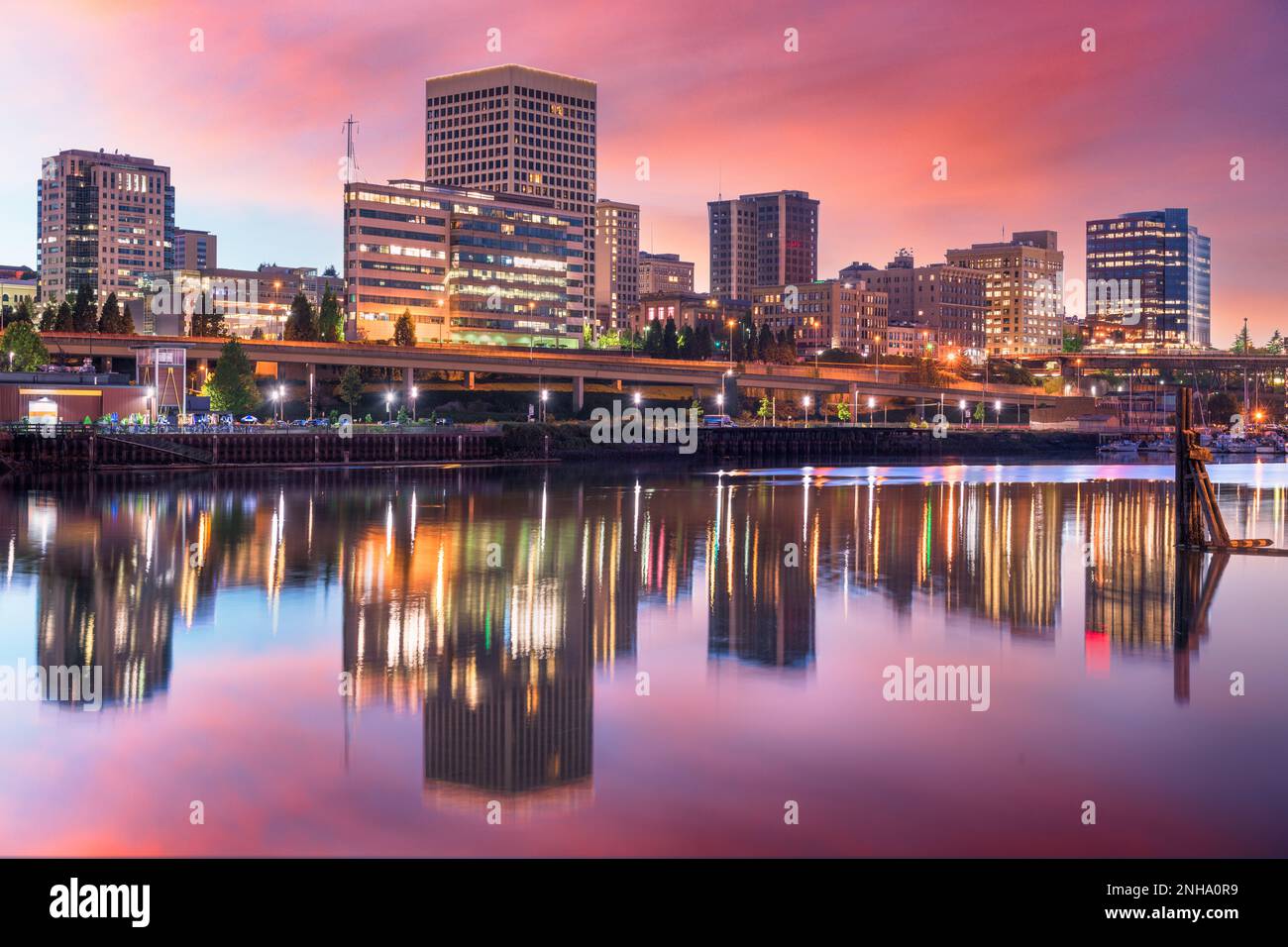 Washington, USA downtown skyline at dusk on Commencement Bay